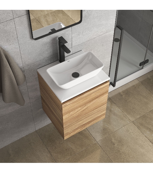 Тумба Bau Dream Blackwood 50 с дверцей, раковина BAU Spectrum mini 47х24 смеситель для раковины высокий Hotel Black, черный, выпуск клик клак, черный