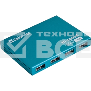 Разветвитель Defender  SEPTIMA SLIM USB2.0 - 7 портов, + блок питания DC 5В...2А, + кабель USB 2.0 A(M) - MiniB (M) - 1м