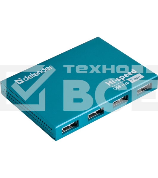 Разветвитель Defender  SEPTIMA SLIM USB2.0 - 7 портов, + блок питания DC 5В...2А, + кабель USB 2.0 A(M) - MiniB (M) - 1м