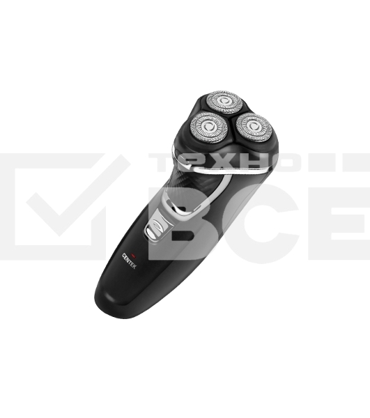 Бритва Centek CT-2176 (черн/хром) ротор, 3 плавающие головки, аккумулятор + работа от сети, триммер