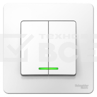 Выключатель 2-кл. СП BLANCA (сх.5) 10А 250В с подсветкой бел. SchE BLNVS010511