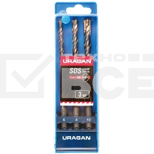Набор буров URAGAN SDS-plus 3 шт: 5 х 160, 6 х 160, 8 х 160 мм