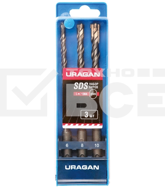 Набор буров URAGAN SDS-plus 3 шт: 5 х 160, 6 х 160, 8 х 160 мм