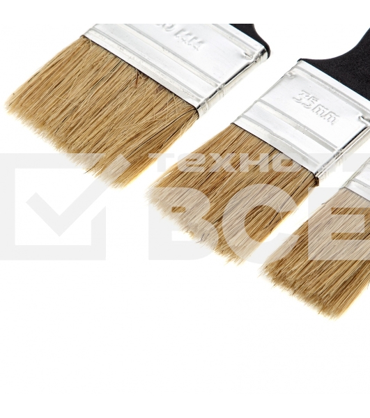 Набор кистей Сибртех флейцевых 3шт. (25 мм, 35 мм, 50мм), натуральная щетина, пластиковая ручка