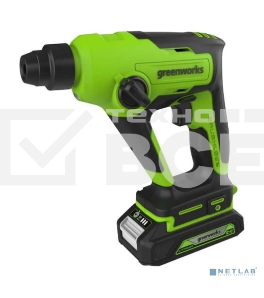 Перфоратор аккумуляторный бесщеточный GreenWorks GD24SDS1K2, 1,2 ДЖ, 24V, c АКБ 2Ач и ЗУ, в сумке (3803107UA)