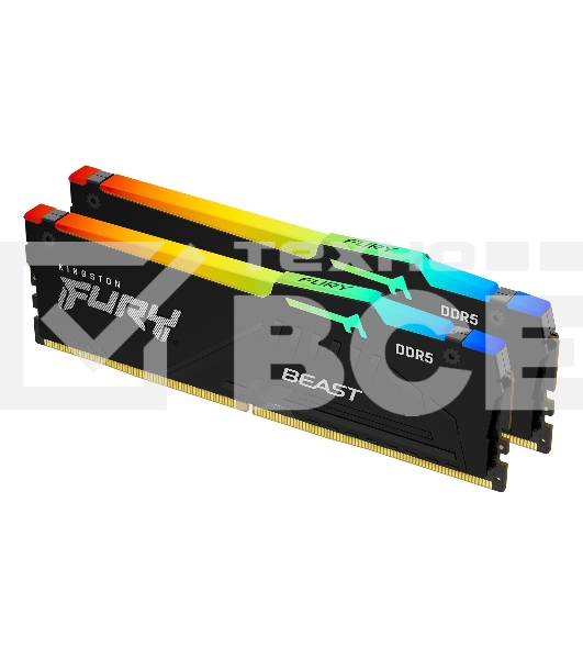 Оперативная память Kingston Fury Beast, DDR5, 16GB (2x8GB), 5600MHz, CL40, с радиаторами, RGB, черный