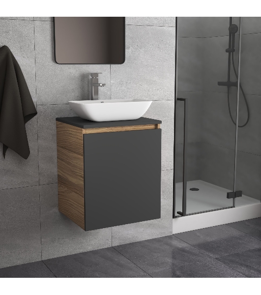 Тумба Bau Dream Blackwood 50 графит, раковина BAU Spectrum mini 47х24 смеситель для раковины высокий Hotel Still, нержавеющая сталь