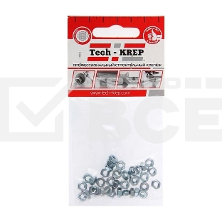 Гайка шестигранная М4 цинк. DIN 934 (уп.16шт) пакет Tech-Krep 103023