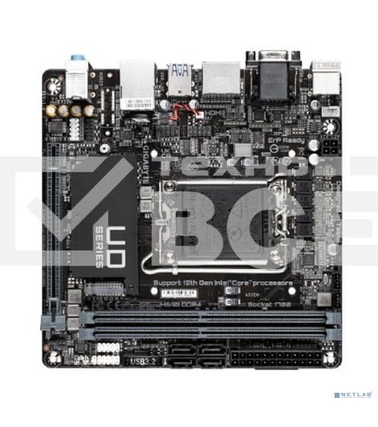 Материнская плата Gigabyte H610I DDR4, LGA 1700, Intel H610, 2xDDR4, 4xSATA, 1xM.2, 1xPCIe 4.0 x16, 1xHDMI, 1xVGA, 2xDP, 1x 1Gb LAN, 2xUSB-A 3.2 Gen 1, 4xUSB-A 2.0, 3x 3.5 мм, 7.1, Mini-ITX