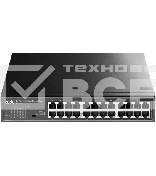 Коммутатор 24-Port 10/100 Mbps Switch, 24 10/100 Mbps RJ45 Ports, Switch/VLAN/Extend working mode DIP switch, Rack-mountable Steel Case, Power Saving, Plug & Play, Rack-Mount kits included