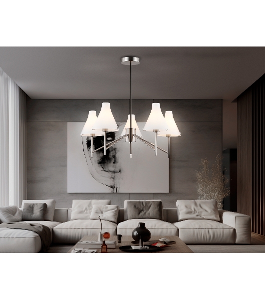 Люстра Ambrella light LH57123/5 SN/FR никель/белый матовый E14/5 max 40W D650*590