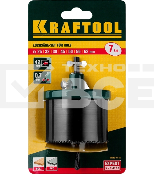 Ножовка, Пилки, Полотна Пила кольцевая KRAFTOOL наборная по дереву, 7 полотен: 25-32-38-45-50-56-62х42мм 29580-H7-42