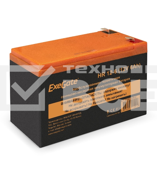 Аккумуляторная батарея ExeGate EX288653RUS HR 12-6 (12V 6Ah 1224W, клеммы F2+F1-)