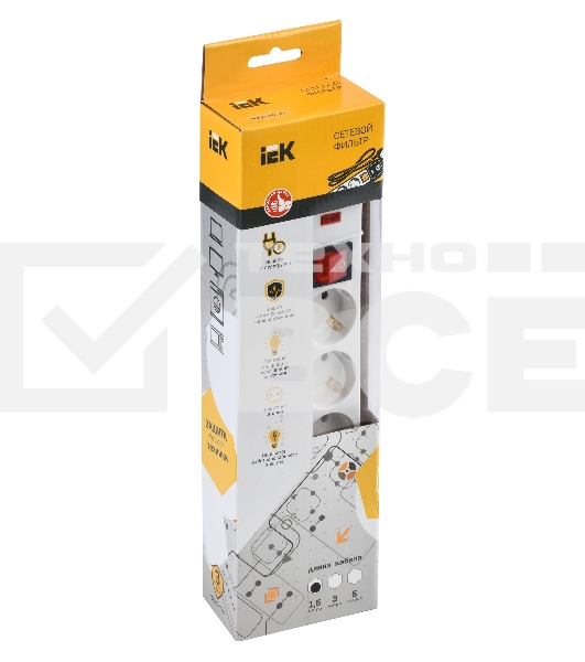 Сетевой фильтр Iek WFP10-16-05-01-N СФ-05К-выкл. 5 мест 2Р + PE/1,5метра3х1мм2