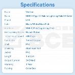 Кабель Vention USB 2.0 CM/Lightning 8M для iPad/iPhone 3A - 1м. Черный, фото3