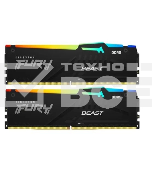 Оперативная память Kingston Fury Beast, DDR5, 64GB (2x32GB), 5600MHz, CL40, с радиатором, RGB, черный