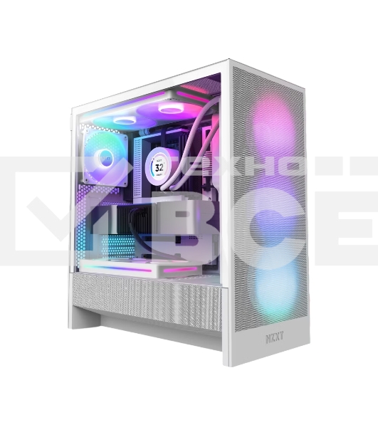 Компьютерный корпус без блока питания NZXT H5 Flow RGb, Midi-Tower, TG, 4x120мм RGb, 1xUSB-A 3.2 + 1xUSB-C 3.2, E-ATX, ATX, mATX, mITX белый