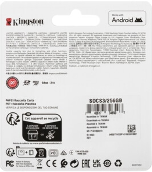 Флеш карта microSDXC 256Gb Kingston SDCS3/256Gb Canvas Select Plus + adapter