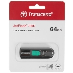 Флешка USB Transcend JetFlash 790С (TS64GJF790C), 64Gb, USB 3.0 Type-C, R/W 90/60, черный/зеленый, фото13