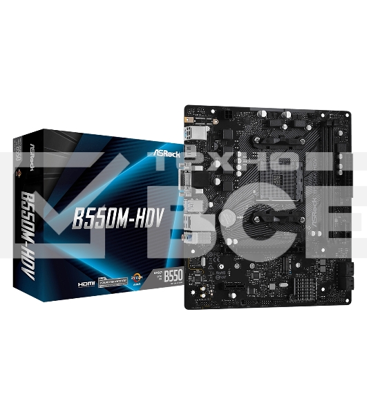 Материнская плата ASRock B550M-HDV, AM4, AMD B550, 2xDDR4, 4xSATA, 1xM.2, 1xPCIe 4.0 x16, 1xDVI-D, 1xHDMI, 1xVGA, 1x 1Gb LAN, 3x3.5 мм, 7.1, mATX