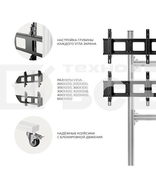 Напольный мобильный стенд ONKRON FSPRO2L-22 для видеостен 2х2 4 x 40”- 50
