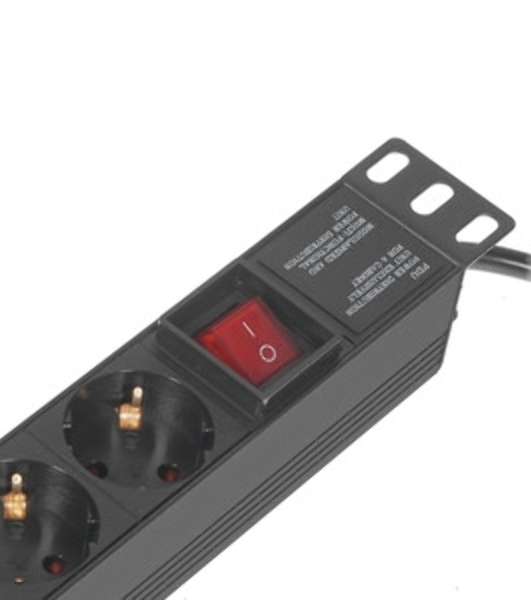 Блок розеток горизонтальный ExeGate ServerPro PDU-19H803 Al-8S-EU2-SW, 19', 1U, Алюминий, 8 Schuko, кабель с евровилкой VDE-250V-16A-3*1.5мм2, 2 метра, выкл. с подсветкой, черный