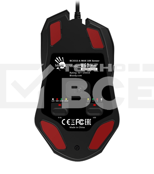 Мышь проводная A4Tech Bloody W60 Max черный, 10000 dpi, USB, кнопки - 10