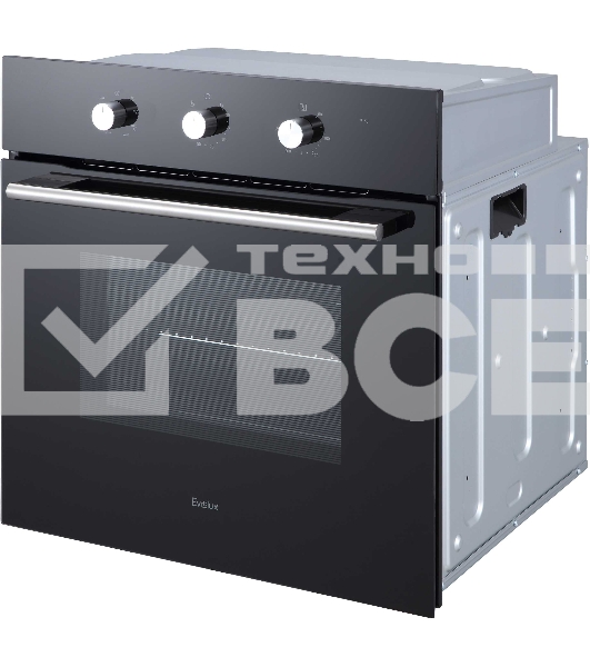 Духовой шкаф встраиваемый полноразмерный Evelux EO 620 B, 60 см, 8 режимов, 65л, черное стекло