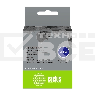 Картридж ленточный Cactus CS-LK4BWV белый шрифт, черный фон (12 мм, 9 м) для Epson LW300/LW400/LW700/LW600P/LW1000P/K400/Z700/Z900