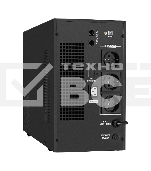 Источник бесперебойного питания (инвертор, синус, для котла) ExeGate SineTower SN-3000.LCD.AVR.3SH.1C13.RJ.USB <3000VA/2400W, чистая синусоида, LCD дисплей, AVR, 3*Schuko+1*C13, RJ45/11, USB, линейно-интерактивный, Black>
