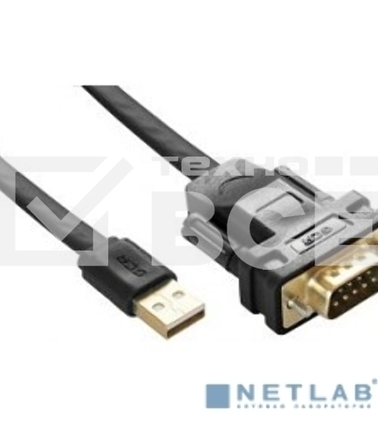 Переходник Greenconnect Конвертер-переходник 0.5m плоский, черный, позолоченные коннекторы, 28/26 AWG, USB 2.0 AM/DB9 RS-232 PRO, чипсет PL2303RA (GCR-UOC5M-BCG-0.5m)