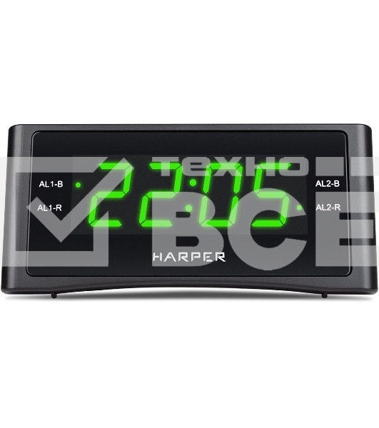 Радиобудильник Harper HCLK-1006 черный LED подсв:зеленая часы:цифровые AM/FM