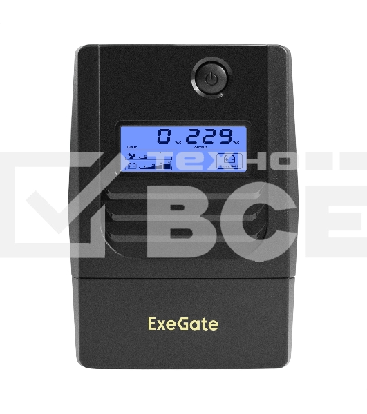 Источник бесперебойного питания ExeGate Smart LB-1000.LCD.AVR.2SH.USB (1000VA/650W, LCD, AVR, 2*Schuko, USB, батарея 12V 9Ah, черный)