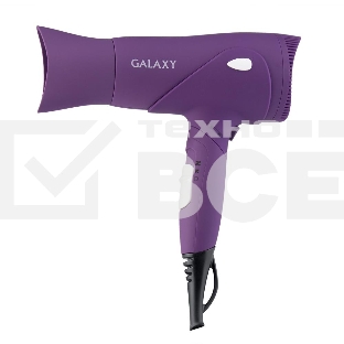 Фен для волос Galaxy Line GL 4315, сиреневый, 1800 Вт, 2 скорости, 3 температурных режима, функция «холодный воздух», защитная решетка, насадка-концентратор, подвесная петля, складная ручка