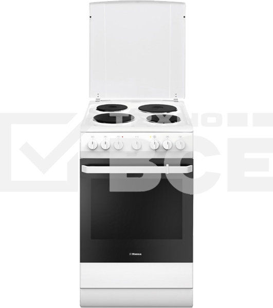 Плита электрическая Hansa FCEW54109 белый, конфорок 4 шт, духовка 65 л, 50 см x 85 см x 60 см