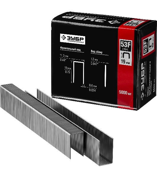 Скобы особотвердые тип 53F ПРОФЕССИОНАЛ (5000 шт; 19 мм) ЗУБР 31950-19