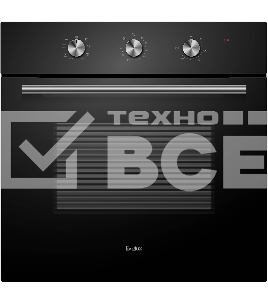 Духовой шкаф встраиваемый полноразмерный Evelux EO 620 B, 60 см, 8 режимов, 65л, черное стекло