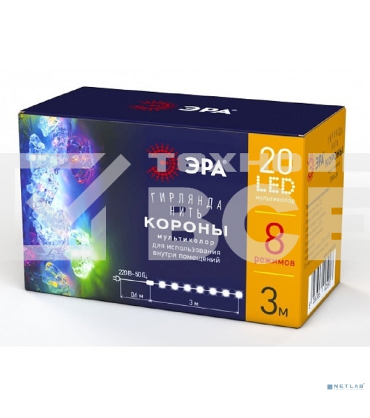 Гирлянда LED ЭРА Нить Короны 3 м мультиколор, 220V, IP20 (36/864)