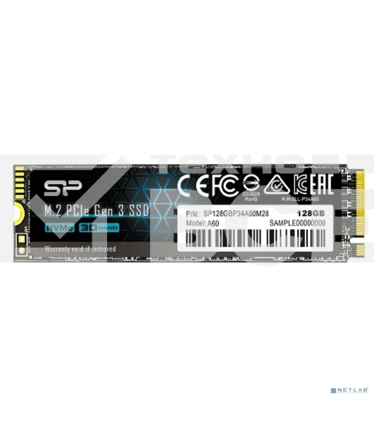 Накопитель SSD Silicon Power P34A60, 128Gb, PCIe 3.0 x4, M.2 2280, NVMe, R/W 2200/1600