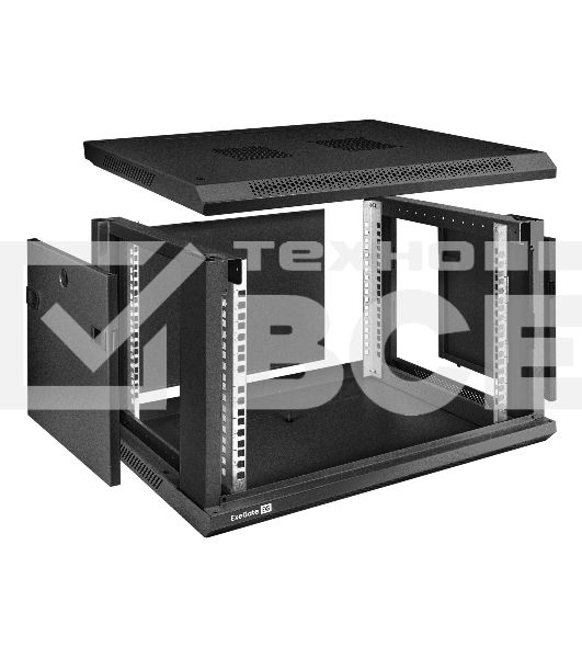 Шкаф телекоммуникационный 19' настенный 6U ExeGate EC-WM-6U.450.M.BLACK (19', 6U, 600x450x370мм (ШхГхВ), передняя дверь металл, съемные боковые панели, пыле- и влагозащита IP23, черный RAL 9004)