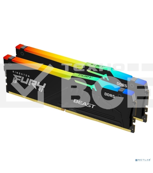 Оперативная память Kingston Fury Beast, DDR5, 32Gb (2x16 Gb), 6400 MHz, CL32, радиатор, RGB, черный