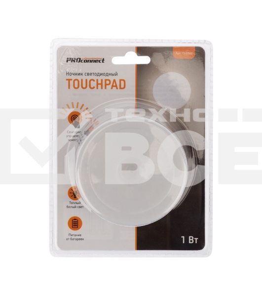 Ночник светодиодный PROсonnect TOUCHPAD с сенсорным выключателем и диммером, 3 х АА, теплое белое свечение