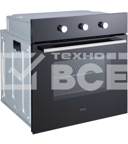 Духовой шкаф встраиваемый полноразмерный Evelux EO 620 B, 60 см, 8 режимов, 65л, черное стекло