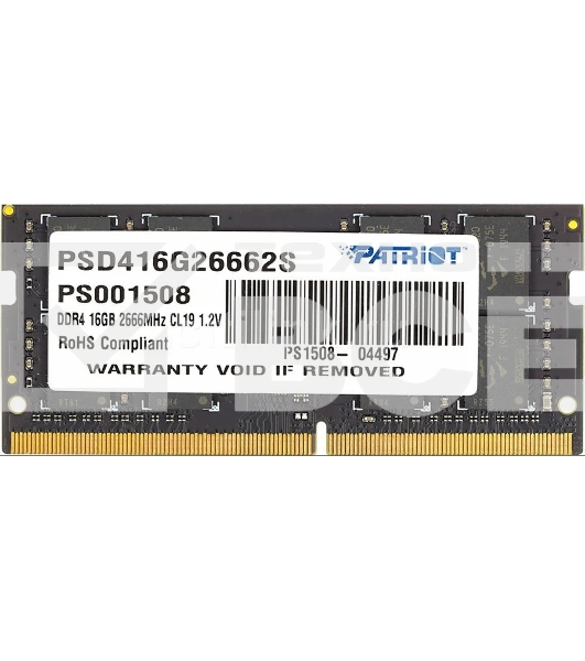 Оперативная память Patriot Signature, DDR4, 16GB (1x16 GB), 2666 MHz, CL19, SO-DIMM