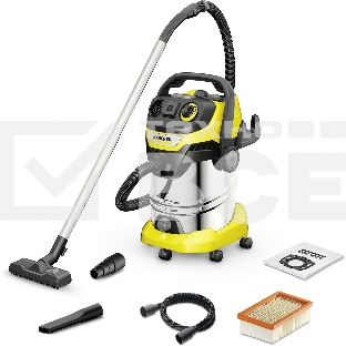 Строительный пылесос Karcher WD 6 P S V-30/6/22/T желтый, 1300 Вт, уборка сухая/сбор воды, пылесборник мешок/контейнер, 30 л