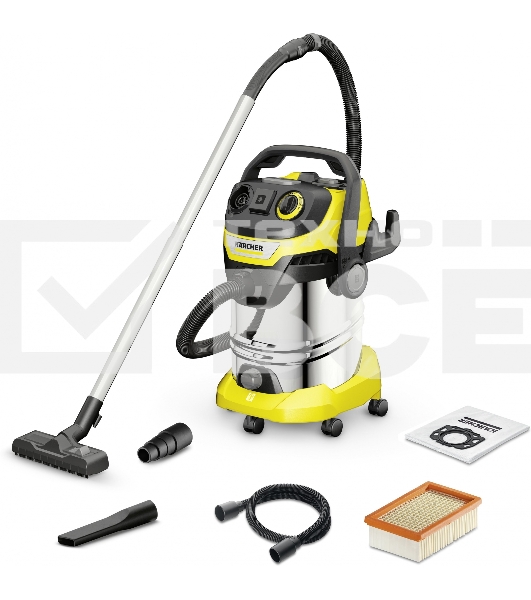 Строительный пылесос Karcher WD 6 P S V-30/6/22/T желтый, 1300 Вт, уборка сухая/сбор воды, пылесборник мешок/контейнер, 30 л