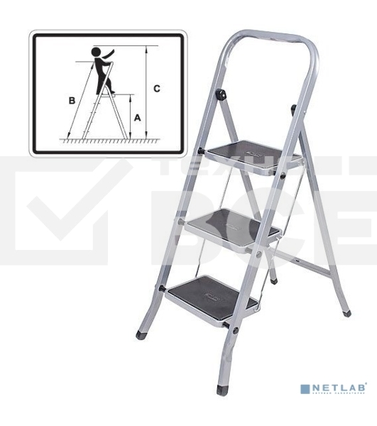 Лестница-стремянка FIT РОС стальная, 3 широкие ступени, Н=105 см, вес 4,7 кг 65382