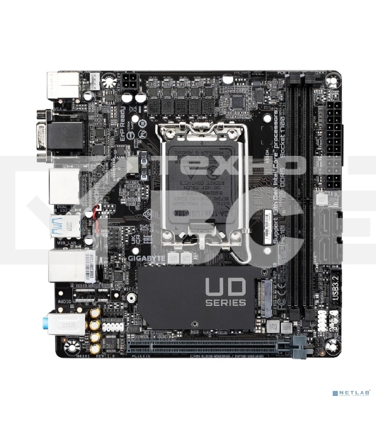 Материнская плата Gigabyte H610I, LGA 1700, Intel H610, 2xDDR5, 4xSATA, 1xM.2, 1xPCIe 4.0 x16, 1xHDMI, 1xVGA, 2xDP, 1x 1Gb LAN, 2xUSB-A 3.2 Gen 1, 4xUSB-A 2.0, 3x 3.5 мм, 7.1, Mini-ITX