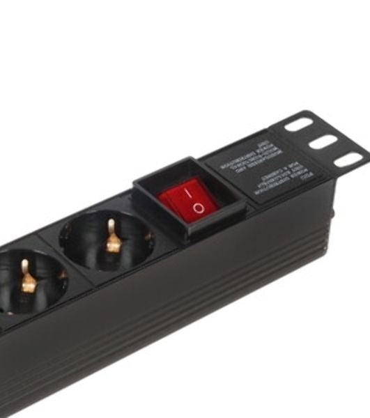 Блок розеток горизонтальный ExeGate ServerPro PDU-19H804 Al-8S-EU2.5-SW, 19', 1U, Алюминий, 8 Schuko, кабель с евровилкой VDE-250V-16A-3*1.5мм2, 2.5 метра, выкл. с подсветкой, черный