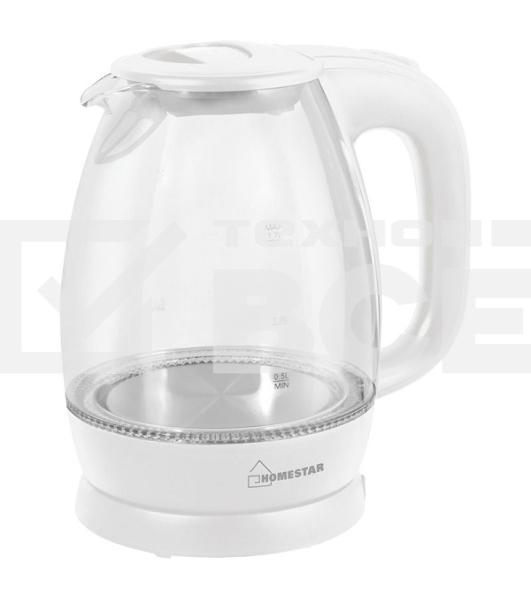 Чайник электрический HOMESTAR HS-1012, стеклянный, белый пластик , 1,7 л (в уп. 6 шт)